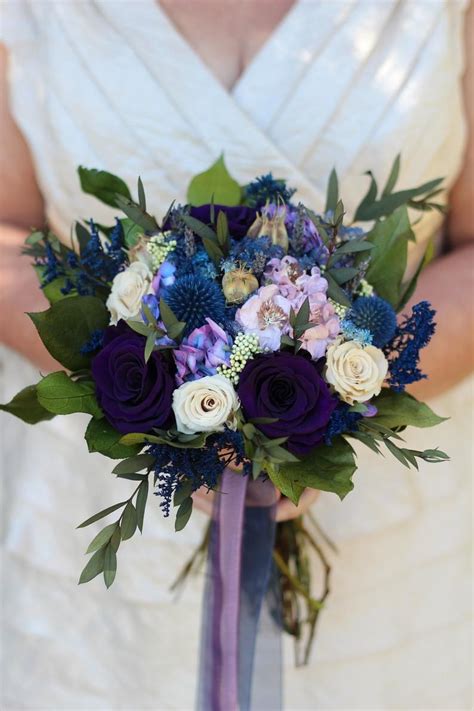 Purple And Blue Bridal Bouquet Dried Flower Wedding Bouquet Etsy