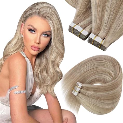 Sunny Tape In Hair Extensions Ash Blonde Highlights Bleach Blonde Tape In Real Hair Extensions