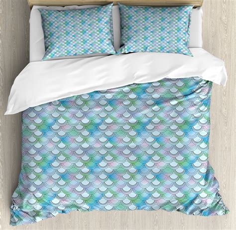 Fish Scale Queen Size Duvet Cover Set Japanese Squama Pattern With