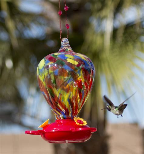 Types of hummingbird feeders considerations for selecting a hummingbird feeder price tips faq. Beautiful Red Glass Hummingbird Feeder with 3 Nectar ...