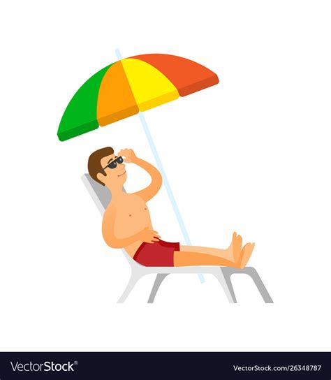 Man Sunbathing Male On Holidays Summer Vacation Vector Image