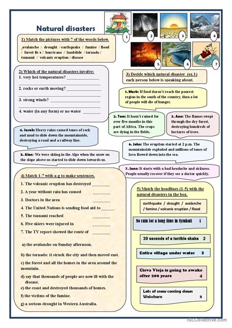 Natural Disasters Vocabulary Pictu English Esl Worksheets Pdf Doc