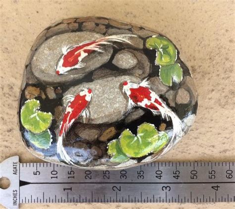 Outdoor Swirling Koi And Pebbles Rock Etsy Hand Painted Rocks