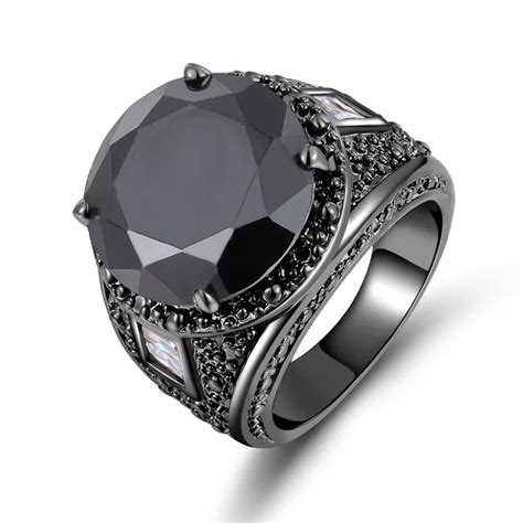 2017 Fashion Men Jewelry Big Mens Simple Black Gold Stone Male Ring