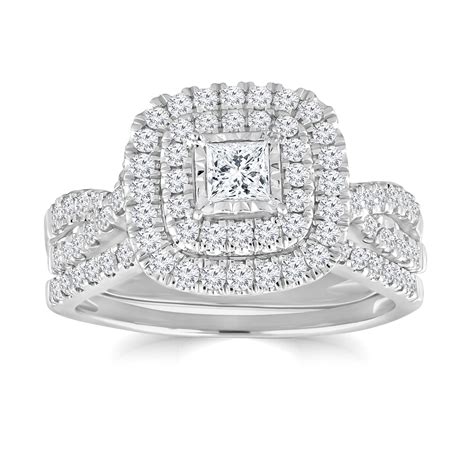 Forever Bride Cushion Double Halo Diamond Twist Bridal Ring Set In