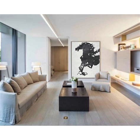 Black White Horse Hand Made Extra Large Canvas Painting Abstract