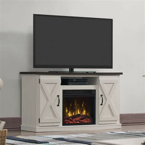 Xtremepowerus 50 wall mount electric fireplace heat. Rustic White Barn Door Electric Fireplace 55" TV Stand ...