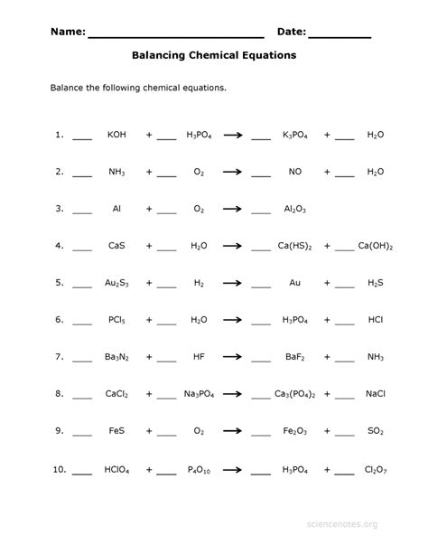 Answers to practice problems 1. Balancing Chemical Equations Practice Sheet | Chemical equation, Chemistry worksheets, Balancing ...