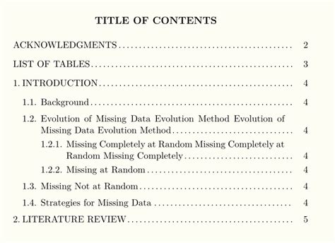 Apa Table Of Contents Template 6th Edition
