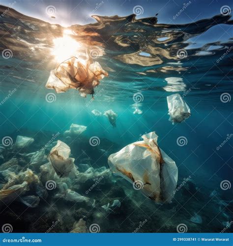 Plastic Bags Polluting The Oceans And Endangering Marine Life Stock