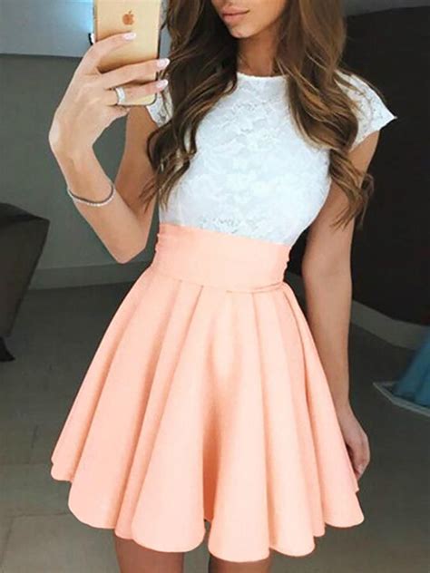 Elegant Lace Splicing Ruched Mini Dress Pretty Dresses For Teens Casual Dresses For Teens