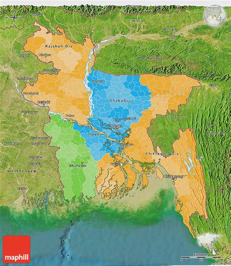 Political 3d Map Of Bangladesh Satellite Outside