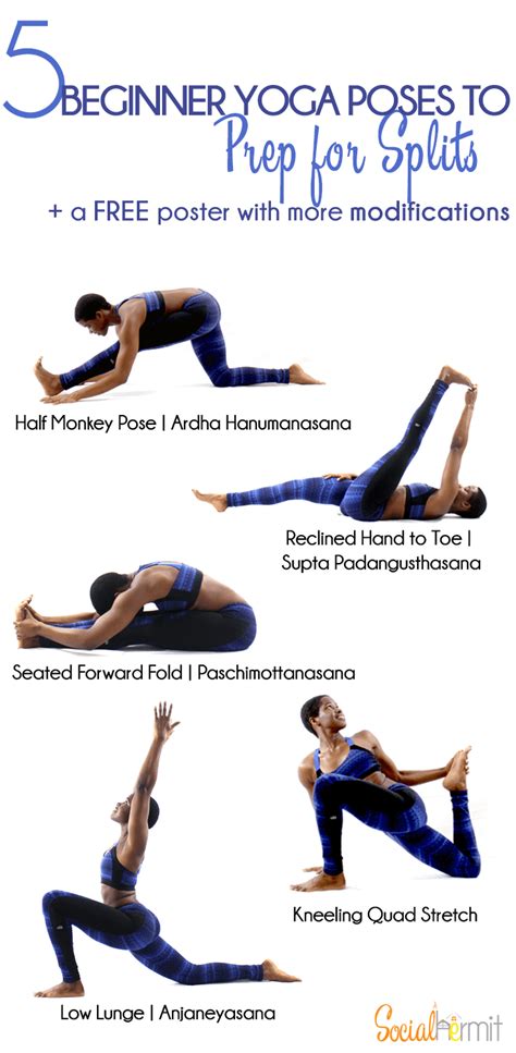 5 Beginner Yoga Poses To Prep For Splits Fitness Workouts Yoga Fitness Easy Yoga Workouts