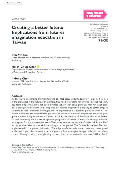 Pdf Creating A Better Future Implications From Futures Imagination
