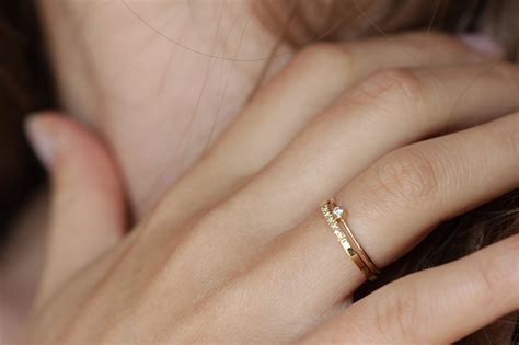 Simple Engagement Ring Baby Diamond Ring 14k Solid Gold