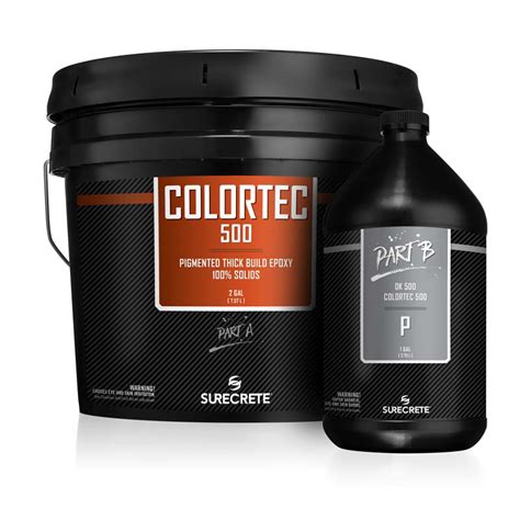 We classify these as glorified concrete sealers. Surecrete ColorTec 500 100% Solids Epoxy Pigmented | Contec Supply