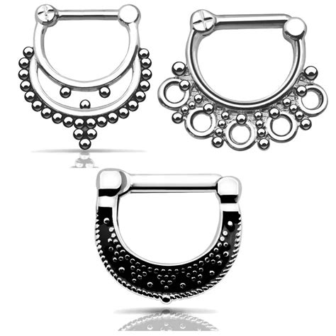 3pcs Pretty Nose Piercing Jewelry Septum Clicker Hoop Rings 16g 14g Nose Gauges Cuff Ring In