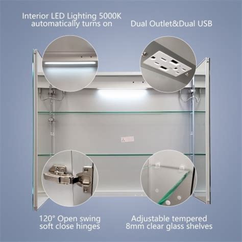 Exbrite Led Lighted Bathroom Medicine Cabinet With Mirror 36 X 30 Inch