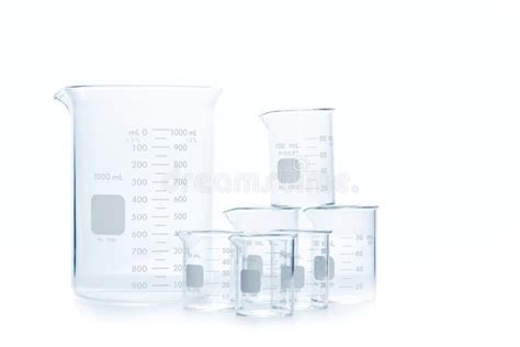 Mix Size Of Measuring Beakers For Science Experiment In Laboratory Isolated Stock Image Image