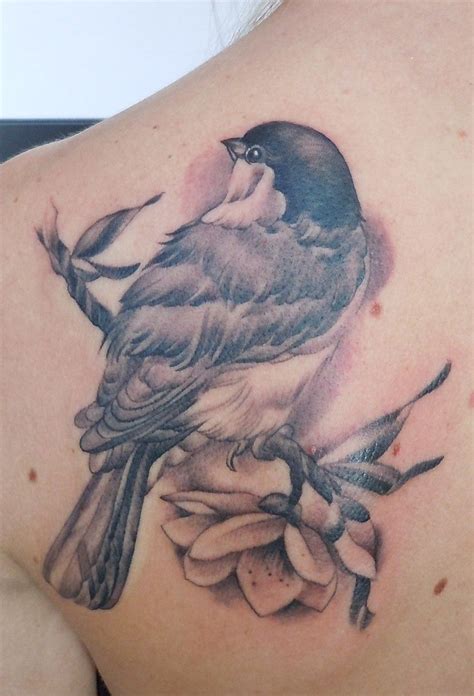 Black and gray water lily. Black and Grey Chickadee | Hummingbird tattoo black, Butterfly tattoos for women, Chickadee tattoo