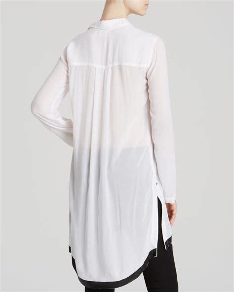 Dkny Long Sleeve Tunic Blouse In White Lyst