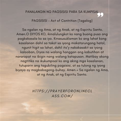Pagsisi Dasal Act Of Contrition Tagalog Prayer For Online Class