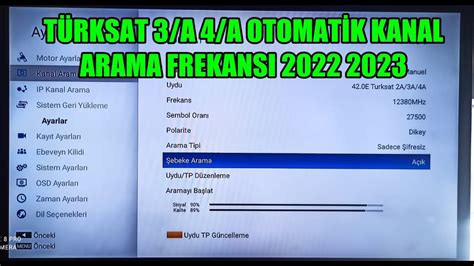 TÜRKSAT 3A 4A OTOMATİK KANAL ARAMA FREKANSI 2022 2023 YouTube