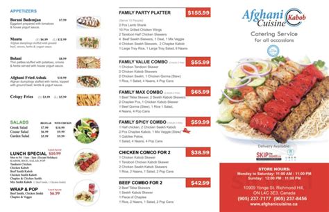 Afghan Cuisine Menu In Ajax Ontario Canada