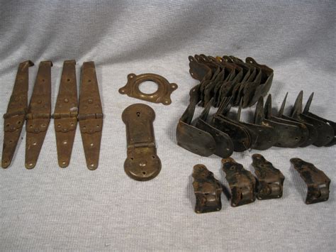 Assorted Antique Trunk Hardware Parts Hinges Lock Clamp Antique