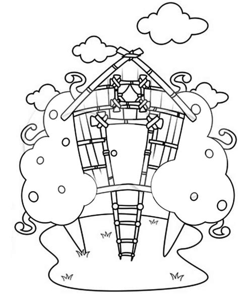 Free coloring pages cleverpedia s coloring page library house. Treehouse Drawing Coloring Page : Color Luna