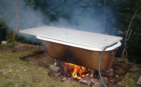 Wood Fired Hot Tub With Old Bathtub And Open Fire Outdoor Clawfoot Tub Old Bathtub Outdoor