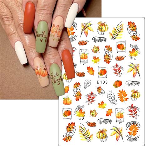 6 hojas de calcomanías de uñas de Acción de Gracias, calcomanías de