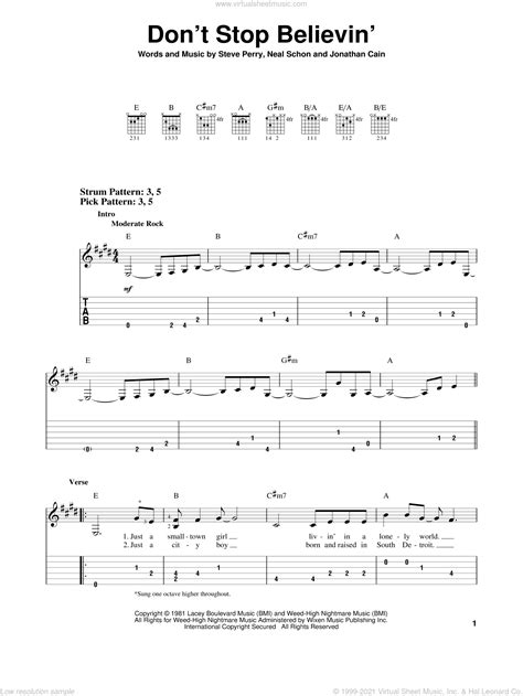 Glee Cast Don T Stop Believin Sheet Music For Guitar Solo Easy