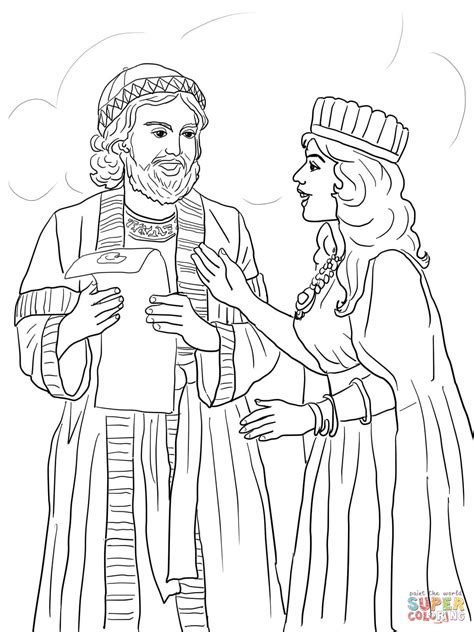 Bible story coloring pages • 3. Esther and Mordecai with King's Edict Coloring Online ...