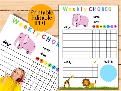 Weekly Animals Chore Chart For Kids Canva Editable Pdfkids Etsy Singapore