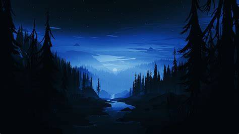 Download 5120x2880 Wallpaper Dark Night River Forest Minimal Art