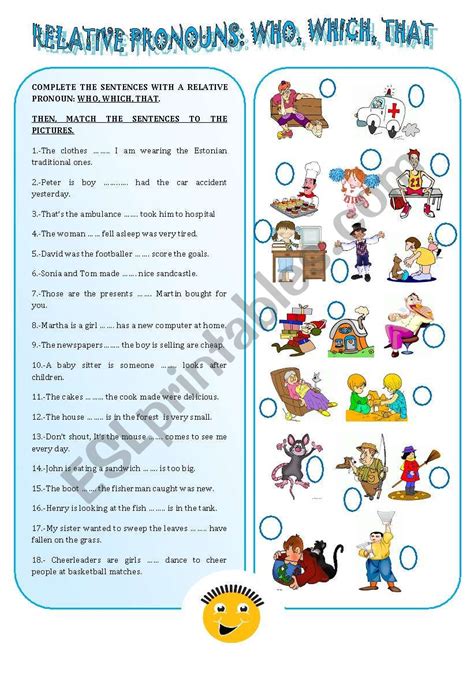 Relative Pronouns Who Which That Esl Worksheet By Mariaah