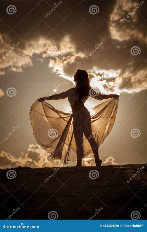 Beautiful Woman Dancing At Sunset Stock Photo Image Of Girl Deserted