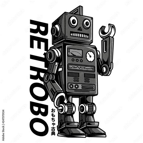 Retro Robot Black And White Illustration Stock Vector Adobe Stock