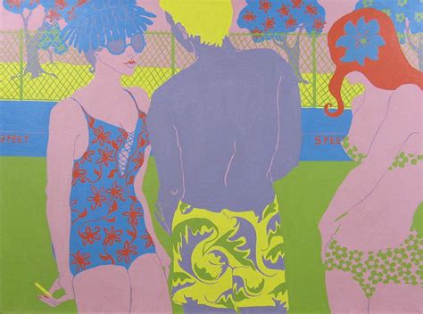 Cecelia Cece Milder Three Figures Near A Swimming Pool Acrylic On