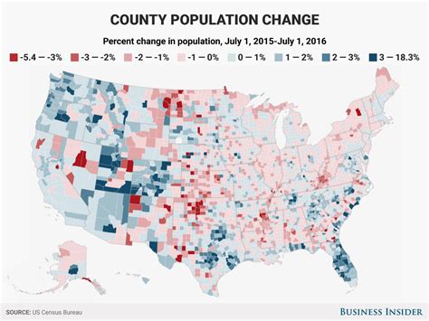 County Population Change Map 2015 2016 Business Insider