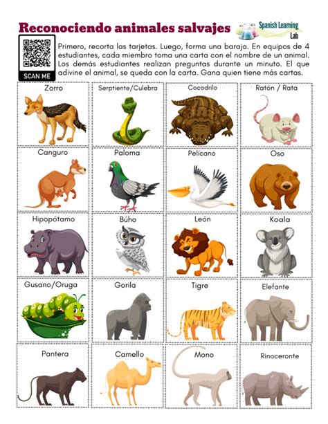 Recognizing Wild Animals In Spanish Pdf Worksheet Spanish Learning Lab