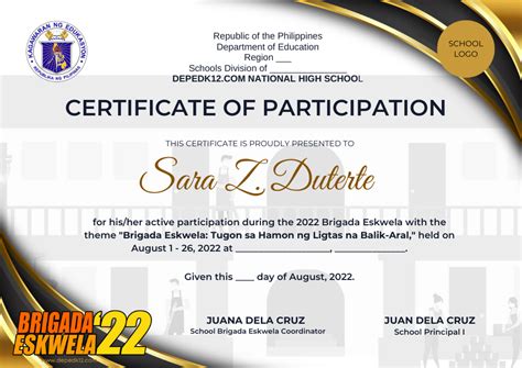 Brigada Eskwela 2022 Editable Certificates For Volunteers And Donors