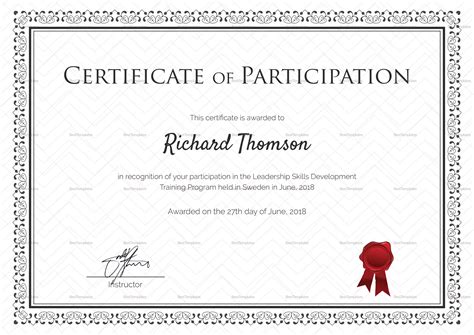 Training Participation Certificate Design Template In Psd Word