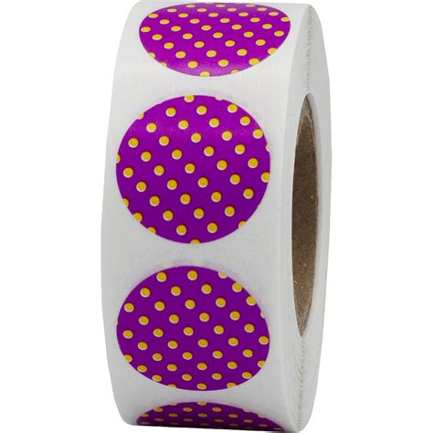 34 Inch Round Lilac With Yellow Polka Dot Labels