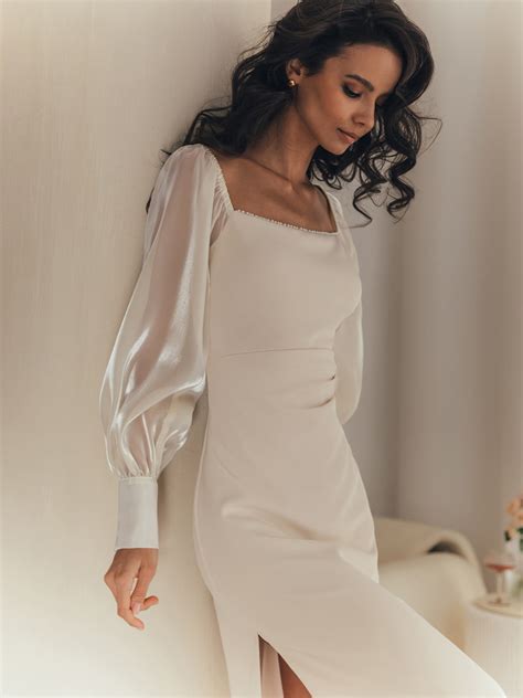 Sheer Sleeve Bodycon Midi Dress Lichi Online Fashion Store