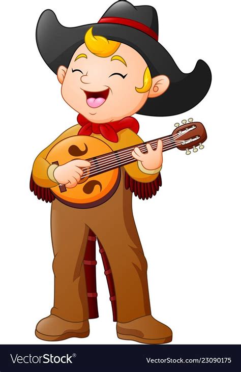 Cartoon Cowboy Playing Guitar Vector Image On Vectorstock Instrumente