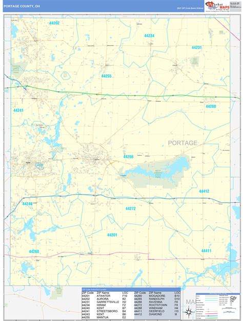 Portage County Oh Zip Code Wall Map Basic Style By Marketmaps Mapsales