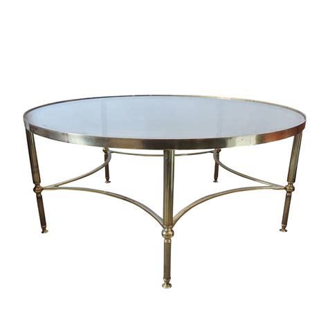 French Vintage Round Brass Coffee Table 1950s 106063
