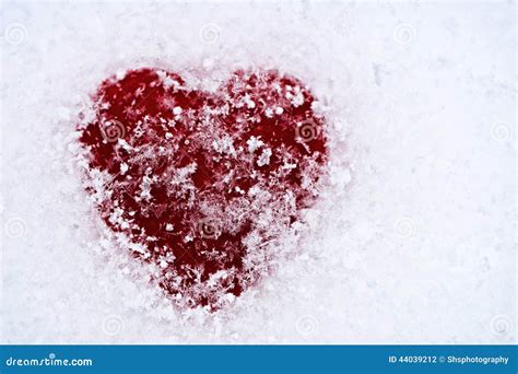 Red Heart Covered In Snow Stock Photo Image Of Nature 44039212